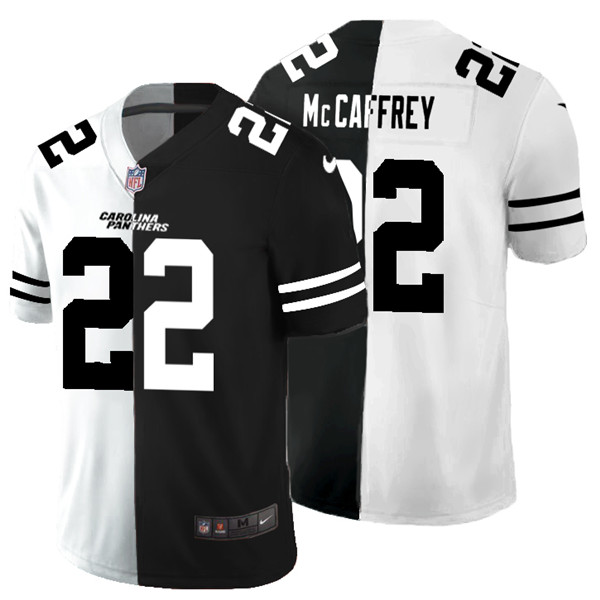 Men's Carolina Panthers #22 Christian McCaffrey Black & White Split Limited Stitched Jersey Limited Stitched Jersey